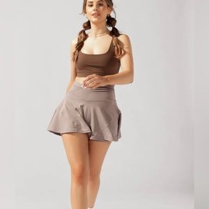 POPFLEX NEW Twirl Skort Brown with pockets built in shorts Size M Rose gray